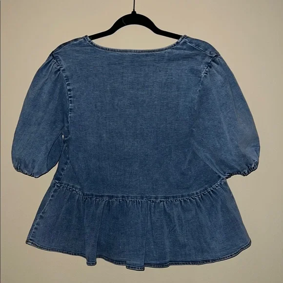 Gilli Blue Denim Lace-Up Peplum Tunic - Picture 5 of 5